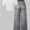 SOLY HUX Girl's Y2k Clothes Star Graphic Crop Top and Baggy Pants Grunge 2 Piece Outfit Streetwear Black and White 12Y