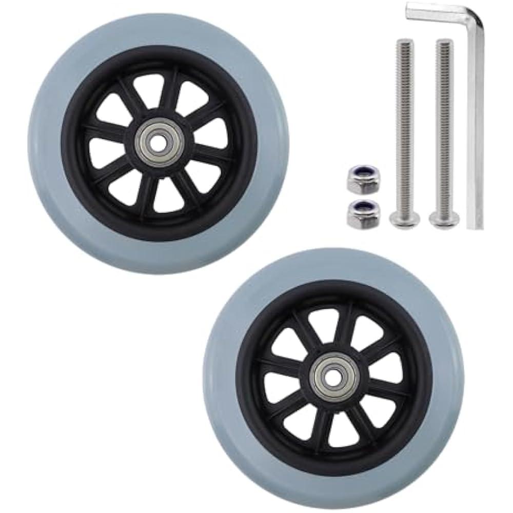 Risbay 5 Inch Rubber Wheelchair Replacement Front Wheels, 2 Pcs Replacement Wheelchair Front Wheels with Screw Accessories for Wheelchairs, Rollators, Walkers (Black and Gray)