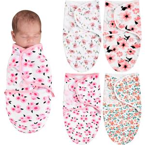 Newwiee 4 Pcs Preemie Baby Swaddle Wrap Adjustable Cotton Preemie Swaddle Blanket for Newborn Boys Girls(Flower Style, Fit for Preemies)