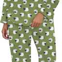 PrinStory Fluffy Pajamas for Women Set Winter Fleece Pajama Sets Warm Fuzzy Pjs Flannel 2 Piece Lounge Sets with Pockets (Green, L)