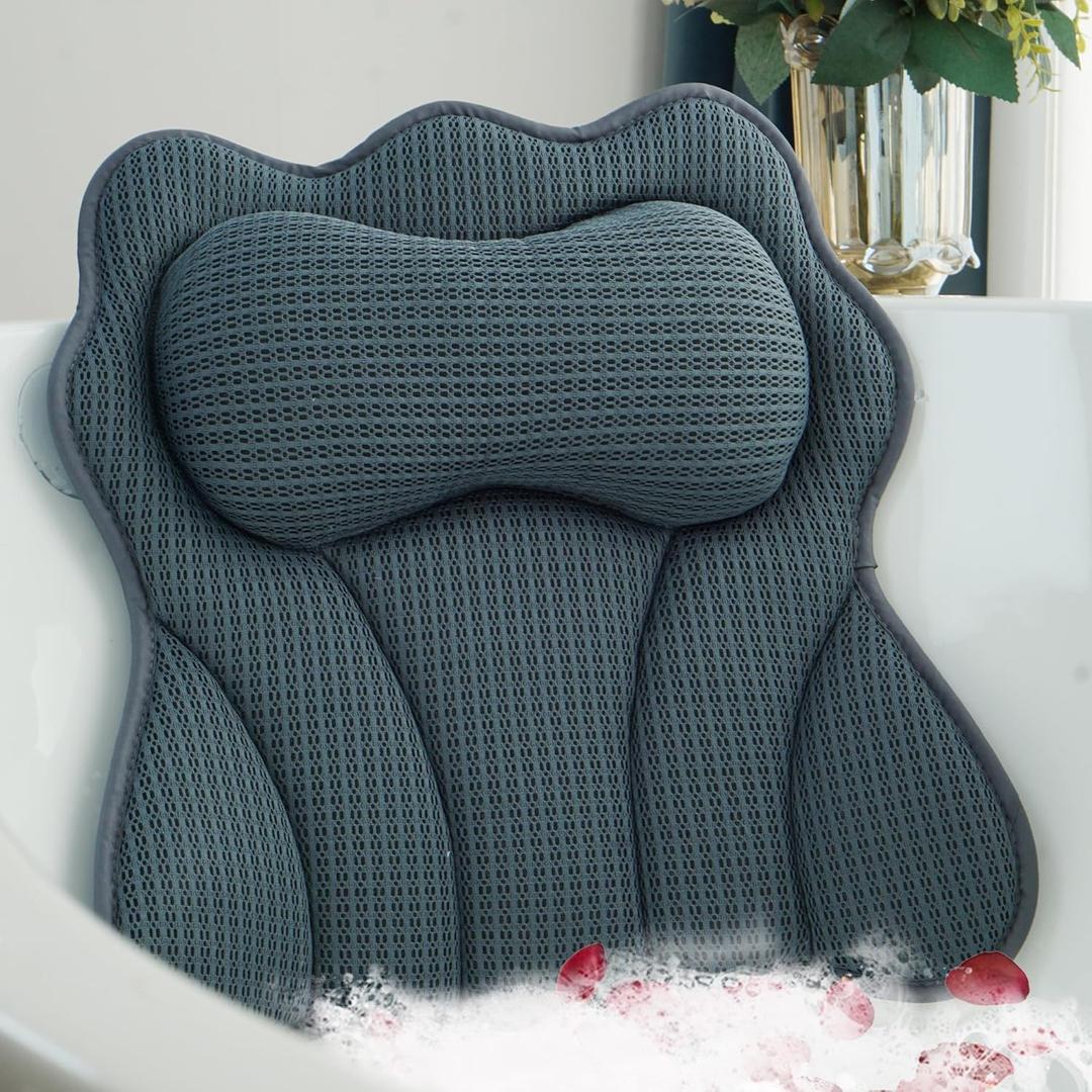 Bath Pillows for Tub  Luxury Bath Pillow & Bathtub Pillow with 6 Strong Suction Cups, Soft Cushion for Head and Neck Support, Relaxing Bath Accessories for Women (Gray)