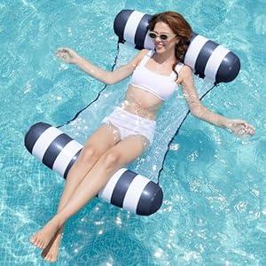 SLOOSH Strip Type Hammock Pool Floats Adults, 4-in-1 Multi-Purpose Inflatable Pool Floaties PVC Water Hammock Lounge (Strip- Navyblue)