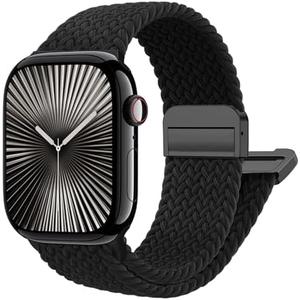 Magnetic Braided Stretchy Loop - Compatible with Apple Watch Band 42mm 46mm 40mm 41mm 44mm 45mm 38mm Ultra/2 49mm Women Men,Elastic Woven Fabric Nylon Strap for iWatch Ultra Series 10 9 8 7 6 5 4 3 SE