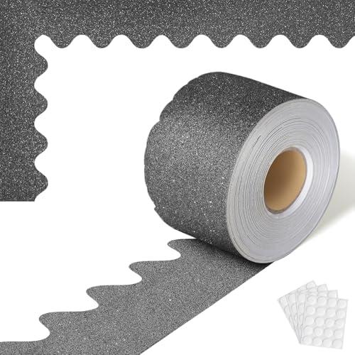 65.6 Feet Black Bulletin Board Borders,Glitter Scalloped Bulletin Board Paper with 80 Pieces Glue Points for Blackboard Classroom School Office Home Desk Poster Decoration, 3 Pack