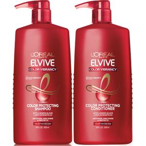 L'Oreal Paris Elvive Color Vibrancy Protecting Shampoo and Conditioner Set for Color Treated Hair, 28 Fl Oz (Set of 2) (RED)