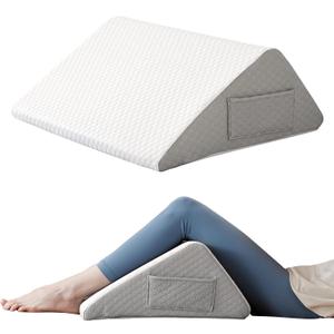 Ruqmuis Knee Pillow for Back Sleeping, 8 Knee Wedge Pillow to Elevate Knee, Leg Pillow for Back Pain Relief, Triangle Pillow, Leg Elevation Pillows for After Surgery, Blood Circulation, White/Grey, 23.6*18.9+7.9