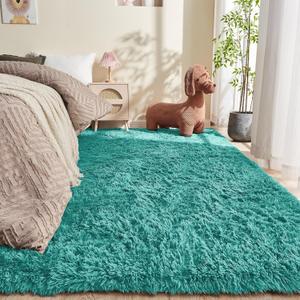 OPPODREAM 8x10 Teal Rugs for Bedroom, Ultra-Soft Fluffy Area Rugs for Living Room, 8 x 10 Shag Carpet for Nursery, Kids, Girl, Boy, Baby, Plush, Fuzzy, Shaggy, Cute Home Decor
