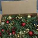 Christmas Garland 9ft with 50 Led, Gold & Red Ball Berries Battery Control, Christmas Decor with Light Timer for Mantle Staircase Indoor and Outdoor