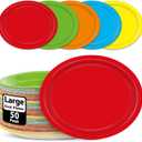 Qyeahkj 50 PCS Colorful Oval Paper Plates 11" Large Colorful Rainbow Party Supplies,5 Classic Colors Disposable Platter for BBQ Gathering Picnic Burger Cookout Tray Dinner Carnival Birthday Tableware