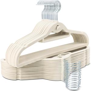 Velvet Hangers 30 Pack with 360° Swivel Hook, Ivory Non Slip Hangers for Clothes with Cascading Hooks, Thin Hanger Space Saving, Heavy Duty Closet Hanger for Clothes, Coats, Suits, Dress, Pants