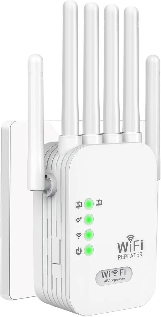 WiFi Repeater, WiFi Extender Signal Booster for Home, 9800 Sq Ft Coverage, Repeater/AP Mode, 6 Antennas, Ethernet Port, WPA2, Supports 150+ Devices, White