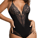 Popilush Lace Shapewear Bodysuit Tummy Control Corset Tops V Neck Sleeveless Backless Body Suit Thongs, L