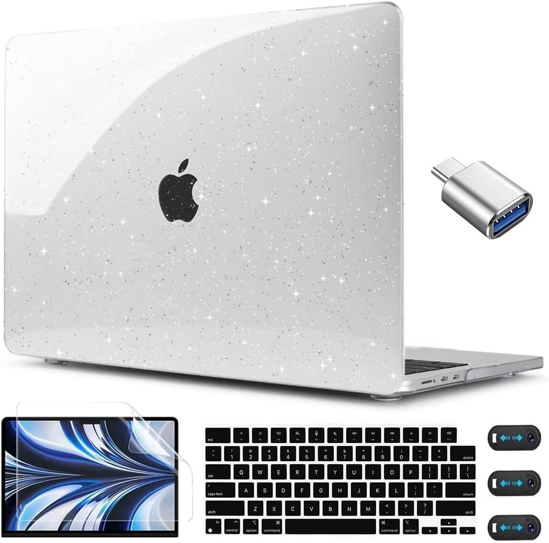 CISSOOK Clear Glitter Star Case for MacBook Air 13.6 inch 2026 2025 2024 2022 Release A3449 A3240 A3113 A2681, Glossy Sparkly Hard Shell Case with Keyboard Cover for MacBook Air 13.6" M2 M3 M4 M5