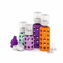 Lifefactory Baby Bottle Starter Set 10-Piece | 4 oz Mint & Lavender, 9 oz Kale & Grape | Includes Flat Caps, Sippy Caps, Stage 2 Nipples
