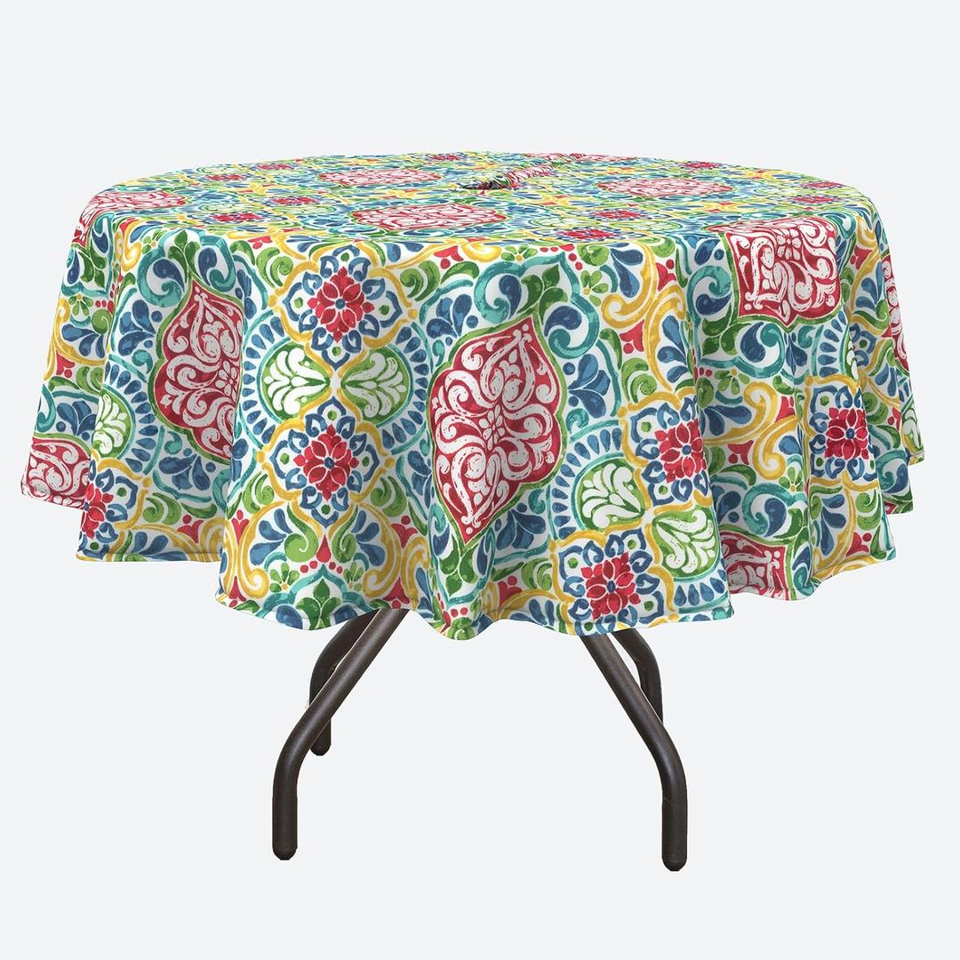 Outdoor Tablecloth with Umbrella Hole and Zipper Rectangle 60" x 84", Spring/Summer Floral Picnic Table Cover Water Repellent Fabric for Patio/Garden/Picnic/Party Table,Damask Red
