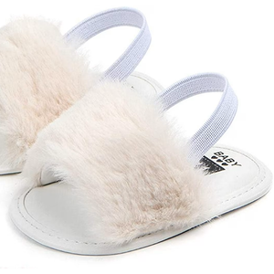 Yinbwol 1 Pack Infant Baby Girls Sandals Elastic Back Strap Flats Slippers Soft Toddles Princess Shoes Faux Fur Slides Shoes First Walker House Shoes, Size 13