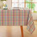 Alsoo Easter Checkered Tablecloth Rectangle 60"x 75", Cotton Linen Spring Outdoor Gingham Table Cloth Washable Wrinkle Free, Buffalo Plaid Table Cover for Party Kitchen Dining Room, Colorful Purple