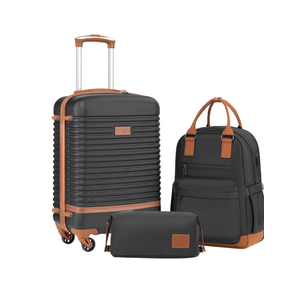 Coolife Suitcase Set 3 Piece Luggage Set Carry On Travel Luggage TSA Lock Spinner Wheels Hardshell Lightweight Luggage Set (Black, 3 Piece Set (BP/TB/20))