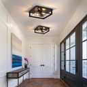 2 Pack Black Flush Mount Ceiling Light, 2-Light Industrial Farmhouse Ceiling Light Fixture with E26 Base, Modern Metal Square Close to Ceiling Light for Kitchen Hallway Entryway Living Room