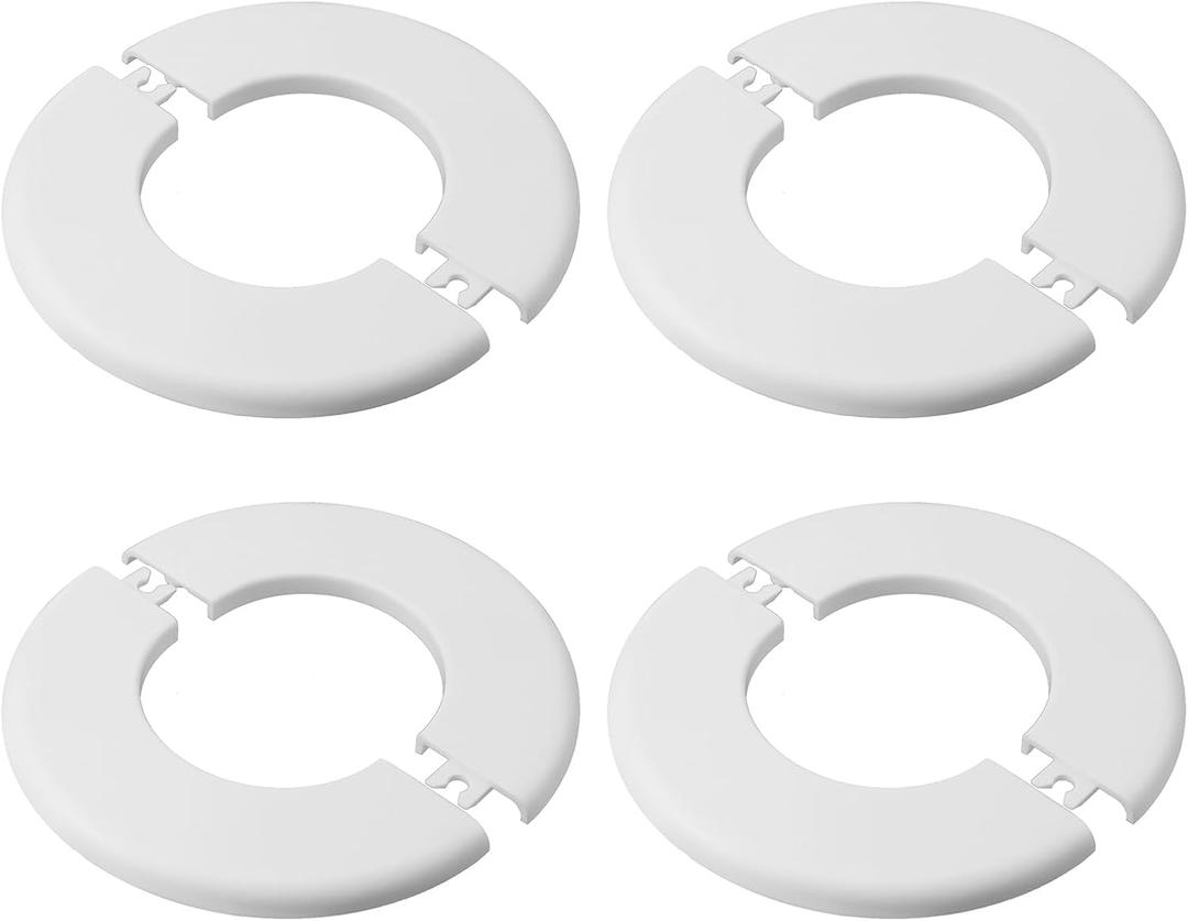 Antrader 4 Pack ABS Round Escutcheon Plate Plastic Wall Hole Decoration Cover Wall-Mounted Water Pipe Cover Round Shower Faucet Decorative Cover, 2.52" ID x 5.08" OD,White