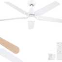 52 Inch Ceiling Fans with Lights and Remote, White Ceiling Fan, 5 Blade Modern Ceiling Fan for Bedroom, Living Room, Dining room, Patio, Dimmable 6 Speeds DC Quiet