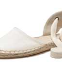 U-lite Women's Espadrille Flat Sandals Closed Toe Ankle Wrap,Classic Lace Up Summer Dressy Flat Shoes Off White 6.5