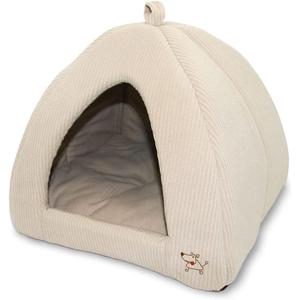 Best Pet Supplies Cat Bed for Indoor Cat, Domed Tent House with Removable Pillow, Covered Cat Cave for Small Dog, Puppies and All Breeds of Cats - Corduroy Beige1, 19 x 19 x H:19"