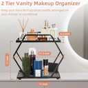 Metal Perfume Organizer for Dresser, 2 Tier Black Bathroom Counter Organizer, Large Capacity Makeup Organizers for Vanity Bathroom, Bedroom, Skincare Cosmetic Display Tray Rack Holder
