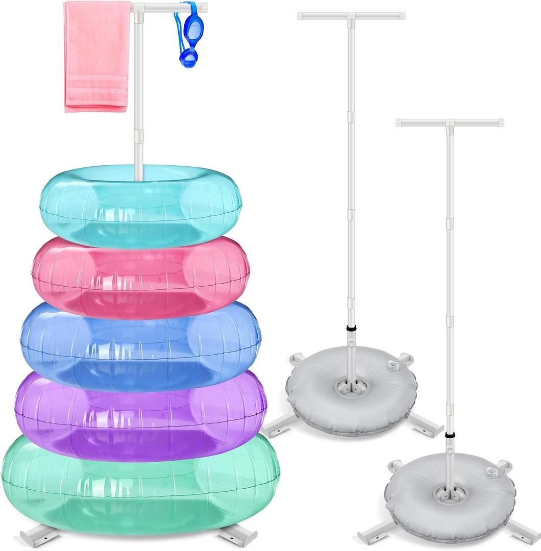 Hahood 2 Pack Metal Pool Float Storage Rack Pool Float Holder with Water Bag 63" x 33" Pool Float Organizer Swimming Ring Rack for Outdoor Summer Beach Floaties Towel Goggles