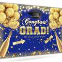 Avezano Congrats Grad Backdrop for Class of 2025 Royal Blue and Gold Graduation Decorations Congratulate Graduation Photography Background Grad Celebration Prom Party Photoshoot Supplies (7x5ft, Blue)