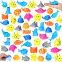 Poen 100 Pcs Rubber Bath Toys Bulk Cute Sea Animals Bathtub Toys Floating Ocean Squeaky Animals for Birthday Party Supplies Summer Pool Favors Baby Shower Classroom Carnival Prizes, 10 Styles