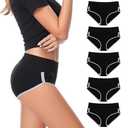 CAILECOTTON Womens Underwear Cotton Underwear for women High Waisted Full Coverage Brief Soft Stretch Breathable Everyday Hipster Ladies Pantie Comfy Briefs - Black 5 pack M