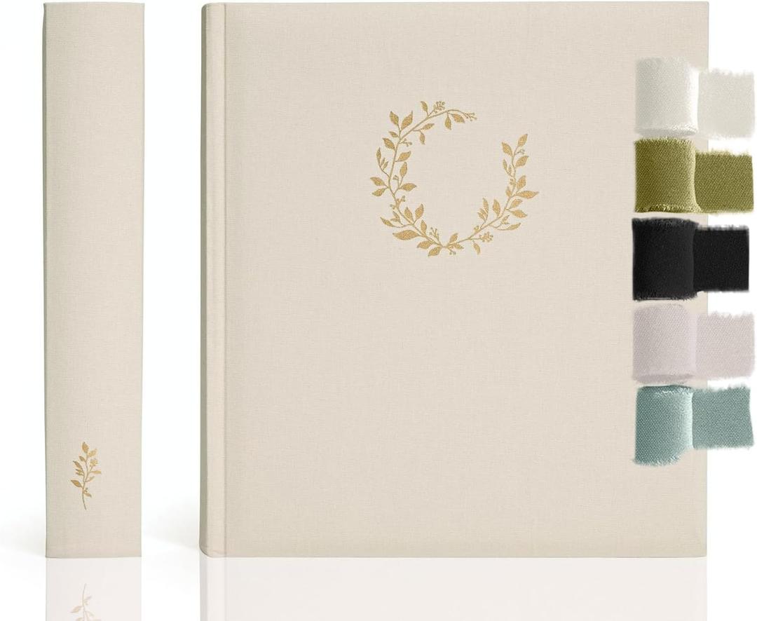 Premium Scrapbook Album  Photo Album with Writing Space  100 Pages for Multiple Sizes 4x6, 5x7, 6x8, 8x10  Holds 500 Photos  Wedding, Baby, Travel & Family Memories (Oat)