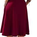 SOFIA'S CHOICE Women's Knee Length Skirt Elastic Waist A Line Flowy Midi Skirts with Pockets Wine Red Medium