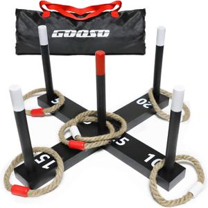 GOOSO Ring Toss Game for Kids - Indoor & Outdoor Game for Family and Adults with 5 Poles, 2 Bases and 6 Rings in 2 Colors, Backyard Party Activities for Adults Lawn Games for Kids