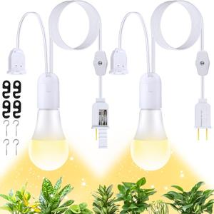 2 Pcs Hanging Grow Light for Indoor Plant, LED Grow Light Bulb with 24 FT Lantern Cord Cable, Full Spectrum Grow Light with Female Plug and E26 Socket, Hanging Plant Light for Indoor Greenhouse Plant