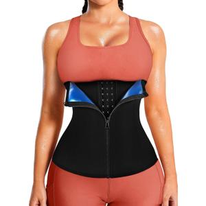 LEINIDINA Womens Waist Trainer Corset with Zipper Sweat Waist Trimmer for Women Workout Belt Corset Shapewear (XX-Large, Black)