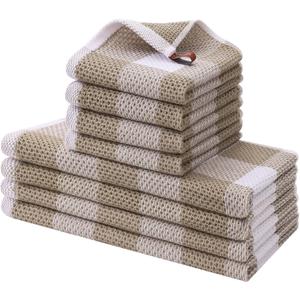 Homaxy Kitchen Towels and Dishcloths Set, 12 x 12 and 13 x 28 Inches, Set of 8 100% Cotton Waffle Weave Check Plaid Kitchen Dish Towels, Super Soft and Absorbent Dish Cloths, White & Khaki