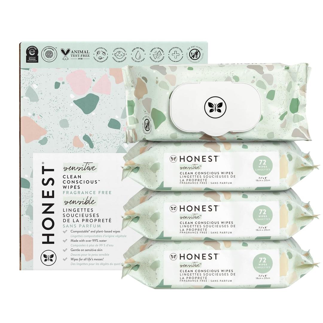 The Honest Company Clean Conscious Multi-Use Wipes | Hypoallergenic + Unscented for Sensitive Skin | Over 99% Water, Compostable, Plant Based, Baby Wipes | Geo Mood, 288 Count (72 Count (Pack of 4))