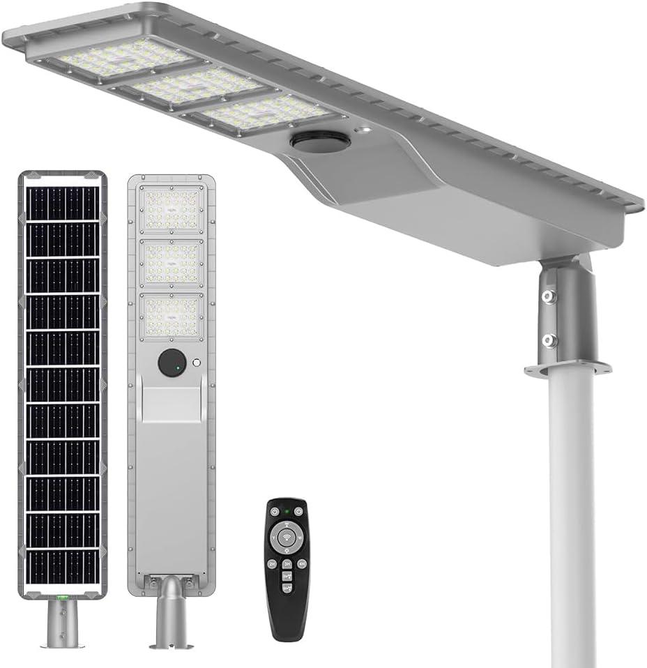 12000W Solar Street Light Outdoor Waterproof, Flood Light Dusk to Dawn with 60,000mAh LiFePO4 Battery & Motion Sensor, LED Security Lights Solar Powered for Parking Lot/Yard/Garage (8+ Years Lifespan)