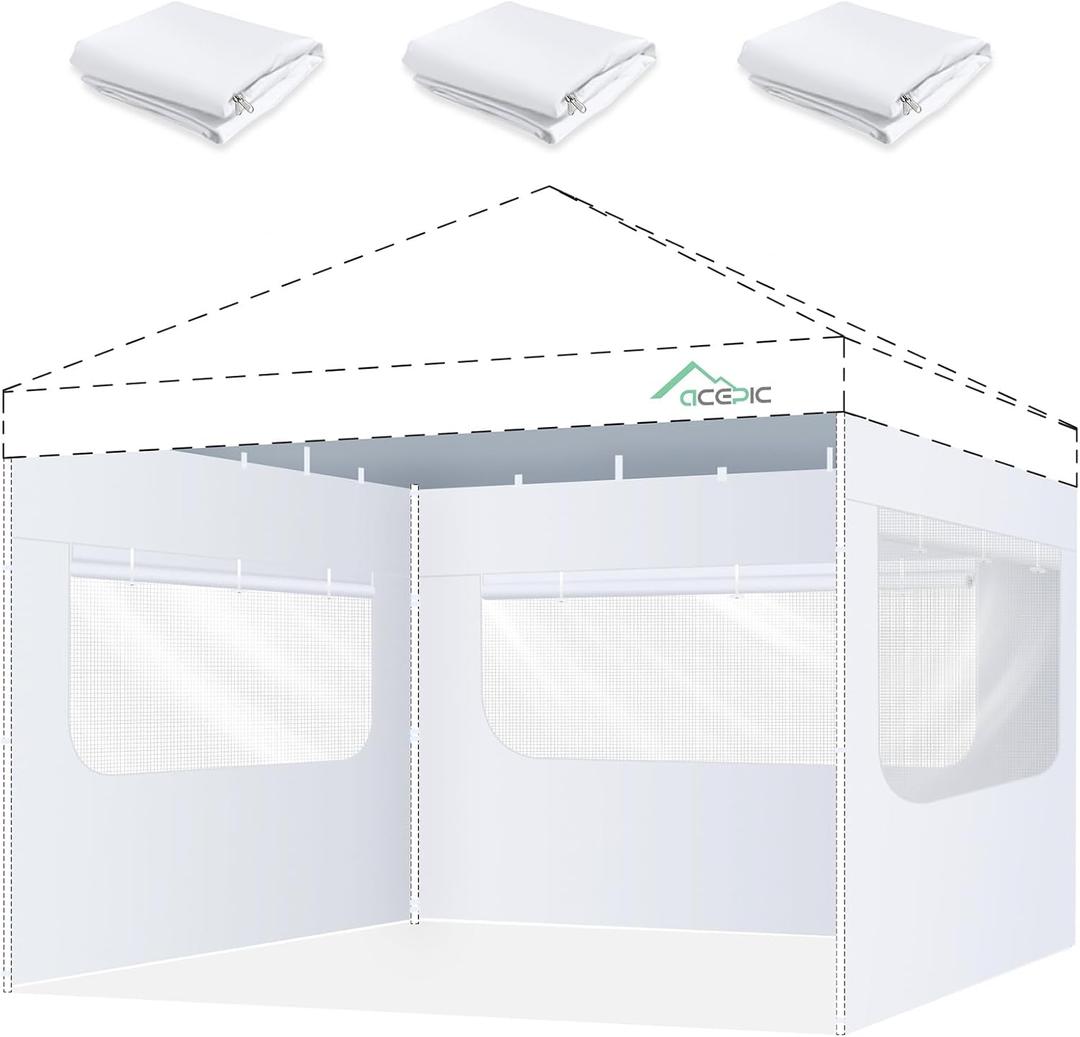 10x10ft Sidewalls with Mesh Window, White(3PCS, Frame Not Included)