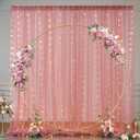 10x10ft Dusty Rose Tulle Backdrop Curtain with Lights String for Parites, Sheer Photo Backdrop Drapes for Wedding Baby Shower Bridal Shower Birthday Party Photo Shoot Background Decorations