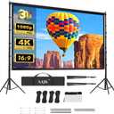 AAJK 150in Projector Screen with Stand,Portable 16:9 4K HD Indoor Outdoor Projection Screen with Wrinkle-Free Design, Ideal for Home Theater and Backyard Cinema  Includes Carry Bag