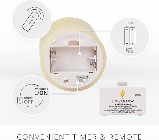 Luminara Realistic Flameless LED Set of 3 Ivory Pillar Candles, Home Safe Moving Flame Melted Top Illumination, Battery Operated