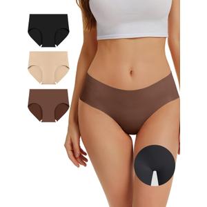OVRUNS Camel Toe Proof Underwear for Women Cameltoe Concealer Underwear Seamless No Show Panty Liners Workout Panties (Medium, Black-nude-coffee)