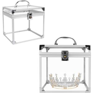 Crown Box 7.9 x 6.7 x 7.5 Inch, Clear Makeup Case,Cosmetic Organizer, Large Capacity Transparent Acrylic Artists Display Case for Vanity,Bathroom Counter or Dresser (Silver)