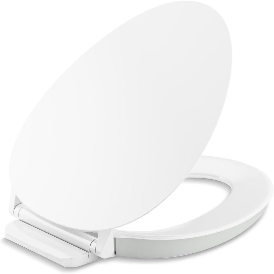 KOHLER 57777-GCF-0 Cymbal ReadyLatch Quiet-Close Soft Close Toilet Seat Elongated, Flexible CoreFlex Material, Wider Toilet Seat Surface, Home Essentials, White with Ice Grey Core Center
