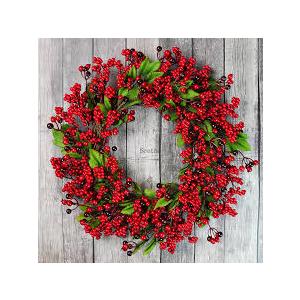 Christmas Wreath Red Berry Wreath Artificial Cypress Pine Needles Leaves Wreath for Front Door for Home Farmhouse Holiday Party Festival Wall Decor