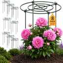 Pelopy Large Peony Cages and Supports 23.6"H x 15.7"D Heavy Duty Plant Support for Outdoor Plants, Meatl Peony Rings, Flower Support Stakes, Garden Stakes for Rose Tomato Hydrangea Strawberry(8 Pack)