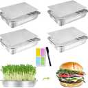 Stainless Steel Sprouts Growing Kit Trays 4-Tier 14 inch, Microgreens Growing Kit, Seed Sprouting Tray with Encrypted Mesh Sprouts for Beans Alfalfa Broccoli Seeds Wheat Grass (Silver)
